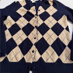 J. Crew Navy and Cream Argyle Cardigan